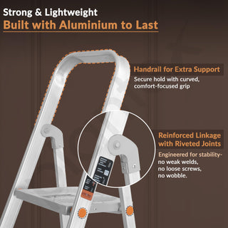Plantex Restructured Legend Aluminium Folding 5 Step Ladder for Home - 5 Wide Step Ladder (Orange-Silver)