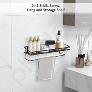 Plantex Bathroom Organizer Without Drill/GI Steel Multipurpose Bathroom Shelf/Wall Mounted Storage Rack/Towel Holder/Self Adhesive Bathroom Shelf- Wall Mount (Black)