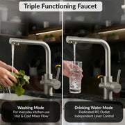 Plantex Kitchen Sink Faucet/Kitchen Tap Handle Brass and Body is 304 Grade Stainless Steel/Double Handle Kitchen Mixer Tap Hot and Cold/360Â° Swivel Spout Sink Taps - (7908, Matt)