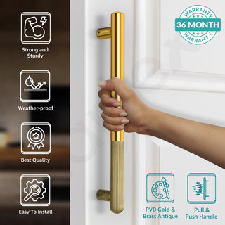 Plantex Door Handle/14 Inch Main Door Handle/Stainless Steel and Aluminium Door Handle/Pull-Push Door Handle/Door Accessories (Pack of 1, Brass Antique, Gold)
