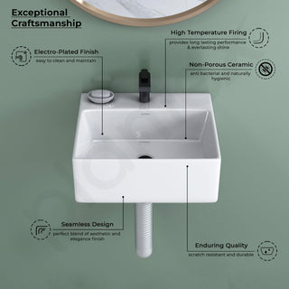 Plantex Ceramic Wash Basin for Bathroom/Wall Hung Basin/Bathroom Sink with 10 Years Glaze Warranty by Plantex/Washbasin for Restaurant/Hotel (Glossy White/Cuba - 14 x 12 x 5 Inch)