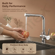Plantex Kitchen Mixer Tap for Sink/Hot and Cold Double Handle Faucet/304 Stainless Steel Body and Brass Handle/360° Swivel Spout Sink Taps - (7908, Chrome)