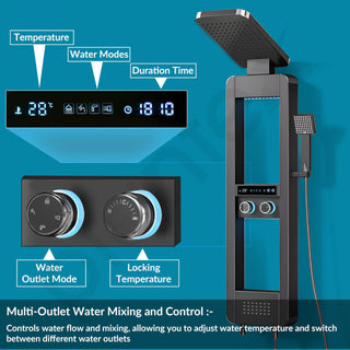 Plantex 304 Stainless Steel LED Bathroom Shower System/Majestic Flow Shower Panel for Bathroom Full Set with Smart Digital Display- (Rich Black, KM-8103B)