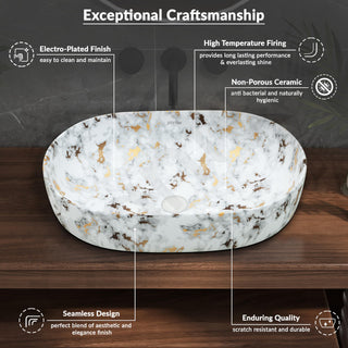Plantex Tabletop Wash Basin for Bathroom/Designer Ceramic Basin/Oval Countertop Wash Basin/Home/Office (21x14x6 inch-Marble Finish)