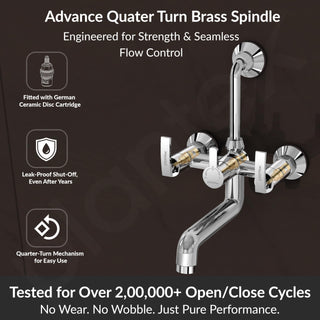 Plantex Wall Mixer for Bathroom 2 in 1 with L-Bend Provision for Overhead Shower/Pure Brass Mixer Tap for Bathroom with Water Saving Nozzle Tap- Pack of 1 (Col-1018-Chrome)