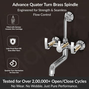 Plantex Wall Mixer for Bathroom 2 in 1 with L-Bend Provision for Overhead Shower/Pure Brass Mixer Tap for Bathroom with Water Saving Nozzle Tap- Pack of 1 (Col-1018-Chrome)