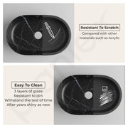 Plantex Ceramic Black Washbasin/Oval Tabletop Hand Wash Basin for Bathroom/Designer Washbasin Sink for Home/Office (22x13.5x6 Inch - Marble Finish)