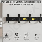 Plantex Aluminum Hook Rail with Movable Hooks for Wall/5 Hooks Hookrail for Bathroom/Kitchen/Bath Towel Hook/Wall Hooks for Hanging - Pack of 1 (Black)