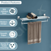 Plantex 304 Grade Stainless Steel 24 Inch Towel Rack for Bathroom/Towel Stand/Towel Hanger/Bathroom Accessories - Iris (Chrome)