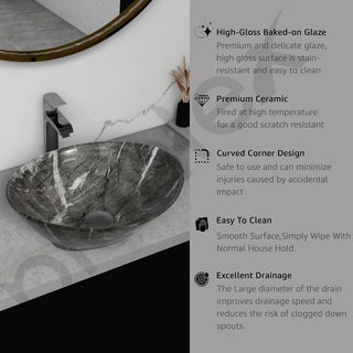 Plantex Ceramic Basin for Bathroom/Table Top Ceramic Basin/Washbasin for Bathroom (BOAT-NS-551-Marble Finish, 16 x 13 x 5.5 Inch)