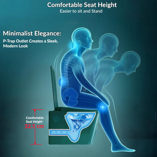 Plantex Platinum Ceramic Wall Hung Commode/P Trap Western Commode for Toilet/Rim Washdown Western Toilet with Soft Close Toilet Seat Cover- (Palm)