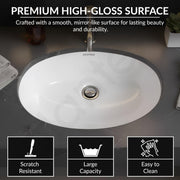 Plantex Under Mount Basin for Bathroom/Undercounter Ceramic Wash Basin with 10 Years Glaze Warranty by Plantex/Basin for Home/Hotel (22.5x17x4.5 Inch - White-Zola)