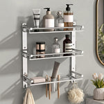 Plantex 3 Tier Bathroom Organizer/Stainless Steel Bathroom Accessories Set with Soap Dish and Brush Slots/Hooks/Tumbler Holder