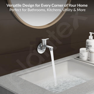 Plantex Pure Brass FLO-801 Bib Cock Water Tap with Water Saving Aerator/Dual Bib Tap with Brass Wall Flange & Teflon Tape for Washbasin with 7-Year Warranty (Mirror Chrome)