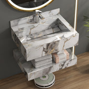 Plantex Floating Vanity/Slab Tile Vanity with Basin for Bathroom/Wall Mount Bathroom Vanity/Wash Basin Cabinet with Storage - 24 x 18 inch (ED-Gold-Marble Finish)