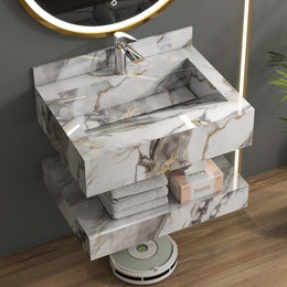 Plantex Floating Vanity/Slab Tile Vanity with Basin for Bathroom/Wall Mount Bathroom Vanity/Wash Basin Cabinet with Storage - 24 x 18 inch (ED-Gold-Marble Finish)