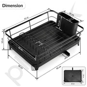 Plantex Stainless Steel Dish Drying Rack/Vessel Drainer Basket with Tray/Smart Drainage Drainboard with Detachable Cutlery Holder/Utensils Drying Rack for Kitchen- (43 X 32 X 12 cm, Black)