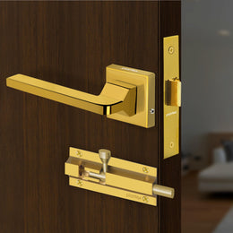Plantex Heavy Duty Door Lock â€“ Bathroom Door Lock/Mortise Keyless Handle Set for Home/Bathroom/Store Room/Balcony/Office with Baby Latch (605 - PVD Gold)