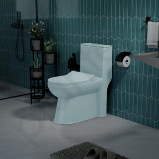 Plantex Platinum Ceramic One Piece Western Toilet/Rimless Washdown Commode for Toilet/Commode With Soft Close Toilet Seat - S Trap Outlet (Ocean)