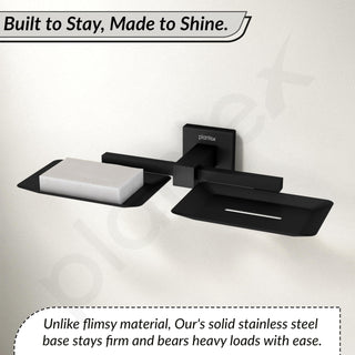 Plantex Stainless Steel Double Soap Holder for Bathroom/Soap Case/Dual Soap Dish/Bathroom Accessories - Aqua (Black)