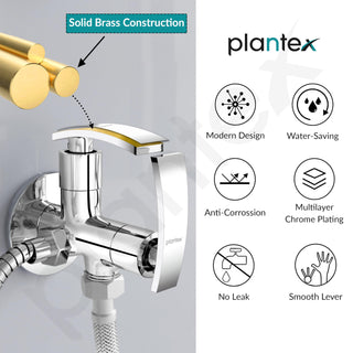 Plantex Pure Brass 2 way Angle Valve Tap/Angle Cocke for Bathroom with Teflon Tap (ZUR-1506, Chrome)