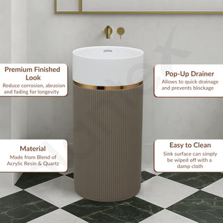 Plantex Pedestal Wash Basin/Acrylic Resin & Quartz Free Standing Wash Basin/Round Basin for Bathroom/Home/Office/Restaurant- (10034, White & Coffee)