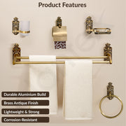 Plantex Aluminium Antique Bathroom Accessories Set Of 5-Pcs/Bathroom Hardware Set (Towel Rod/Napkin Ring/Paper Holder/Soap Dish/Tumbler Holder), Gold