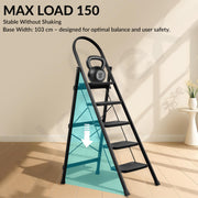 Plantex Hercules Pro 5-Step Foldable Ladder for Home with 150 kg Load Capacity/Heavy-Duty Steel Ladder/Anti-Slip Wide Step/Strong, Stable & Multi-Purpose (Black)