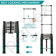 Plantex 4.6m (15 ft.) Aluminium Telescopic Ladder/12-Steps Portable Ladder with Removable Hooks/Foldable Multipurpose Collapsible Ladder for Home & Outdoor Use/2 Years of Warranty By Plantex-(Green)