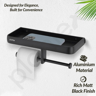 Plantex Aluminium Dual Toilet Paper Holder for Bathroom/Tissue Paper Roll Holder with Mobile Stand/Toilet Paper Roll Holder/Bathroom Accessories - (Black)