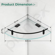 Plantex Premium Frosted Glass Corner Shelf for Bathroom/Kitchen Glass Shelf with Brass Railings and Brackets/Bathroom Corner Shelf/Storage Rack (Black-9x9 Inches- Pack of 2)