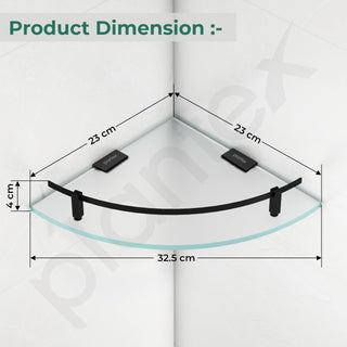 Plantex Premium Frosted Glass Corner Shelf for Bathroom/Kitchen Glass Shelf with Brass Railings and Brackets/Bathroom Corner Shelf/Storage Rack (Black-9x9 Inches- Pack of 2)