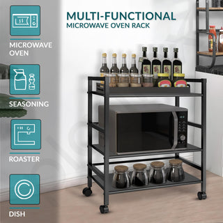 Plantex 3 Tier Premium Metal Rolling Trolley Cart Stand with Wheels/Oven Stand/Multifunctional Utility Stand with Storage Rack Shelves/Height Adjustable Shelf/Space Saving Stand for Home/Office(Black)