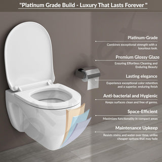 Plantex Wall Hung Commode/Rim Ceramic Western Toilet/Washdown Commode for Toile with Soft Closing Toilet Seat - P Trap Outlet - (White)