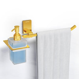 Plantex 304 Grade Stainless Steel Liquid Soap Dispenser with Napkin Ring/Shampoo Dispenser/Towel Ring for Bathroom - Pack of 1 (Crystal, PVD Gold)