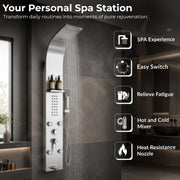 Plantex Shower Panel/6 in 1 Shower System/304 Grade Stainless Steel Handshower with Waterfall Outlet/Tub Spout/Body Massage Spray With Hot &cold Mixer- (1015, Chrome)