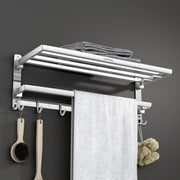 Plantex Stainless Steel Folding Towel Rack with Hooks for Bathroom/24 Inch Towel Hanger/Towel Stand/Towel Rod/Bathroom Accessories - Pack of 1 (Chrome)