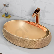 Plantex Ceramic Wash Basin for Bathroom/Vessel Sink/Countertop Washbasin - Indo-European Collection (Rose Gold, 22 x 15 x 6 Inch)