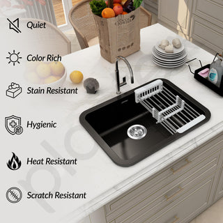 Plantex Matt German Engineered Technology Quartz Sink For Kitchen/UV Protected Kitchen Sink/Single Bowle Sink For Home(Charcoal Black-18X24 Inch)