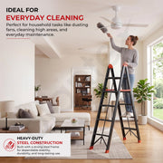 Plantex Ladder for Home 5 Steps/Foldable Step Ladder with Anti-Skid Wide Steps/Heavy-Duty Steel A-Frame Ladder/150 kg Capacity - Pack of 1 (GT-5, Black & Red)