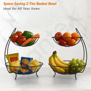 Plantex Heavy Steel 2-Tier Fruit & Vegetable Basket For Dining Table/Kitchen - Countertop (Black), 9 Liter , 23 x 32 x 28 Centimeters