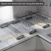 Plantex Stainless Steel Saucer/Thali Stand/Plate Rack-Stand/Dish Rack/Plate Fixer for Modular Kitchen/Tandem Box Accessories - Set of 3 (Chrome)