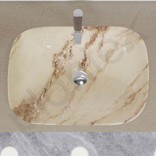 Plantex Ceramic Tabletop Washbasin/Bathroom Basin Sink/Wash Basin for Bathroom/Marble Basin/Basin for Restaurant, Hotel (Brown Veins, 18 x 13 x 5.5 Inch)