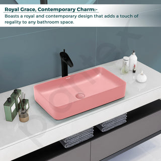 Plantex Basin for Bathroom/Ceramic Table Top Wash Basin/Over Counter Washbasin for Restaurant/Hotel (Rectangle - Matt Pink, 24 x 14 x 4.5 Inch)