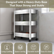 Plantex Stainless Steel 3-Tier Vegetable Storage Basket for Kitchen/Onion Garlic Stand-Trolley (Square Profile-Silver)