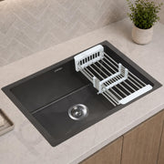 Plantex Stainless Steel Handmade Kitchen Sink/Single Bowl Sink For Kitchen With Drain Rack and Coupling and Waste Pipe/Undermount/Topmount (Black- 30X18 Inches)