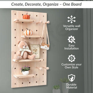 Plantex Multipurpose Pine Wall Mount Wood Pegboard For Home/Wood Display Shelf/Wall Organizer For Bedroom/Kitchen/Bathroom - (32X16 Inches)