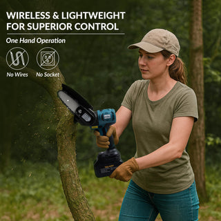 Plantex Electric Chainsaw/4-Inch Cordless Chain Saw with 4000RPM Load Speed/7m/s Chain Speed/Lightweight Handheld Pruning Saw for Wood Cutting - Black (Mainframe, Battery & Charger Not Included)