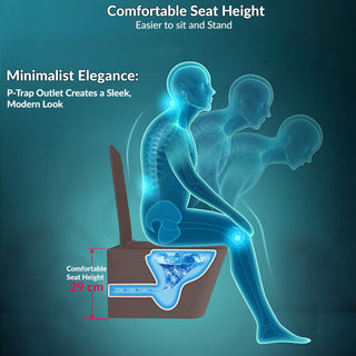 Plantex Imported Ceramic Wall Hung Western Commode/P Trap Commode for Toilet with Soft Close Toilet Seat Cover (Square Matt- Brown)