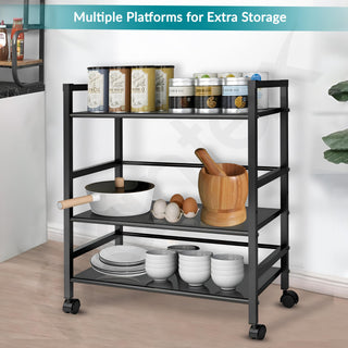 Plantex 3 Tier Premium Metal Rolling Trolley Cart Stand with Wheels/Oven Stand/Multifunctional Utility Stand with Storage Rack Shelves/Height Adjustable Shelf/Space Saving Stand for Home/Office(Black)